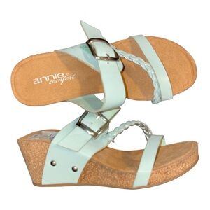 Annie Comfort Light Aqua Blue Wedge Style Sandals W/ Buckles NEW!